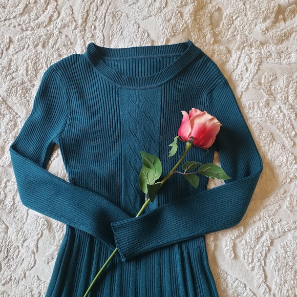 Teal Blue Sweater Dress - Picture 5 of 5